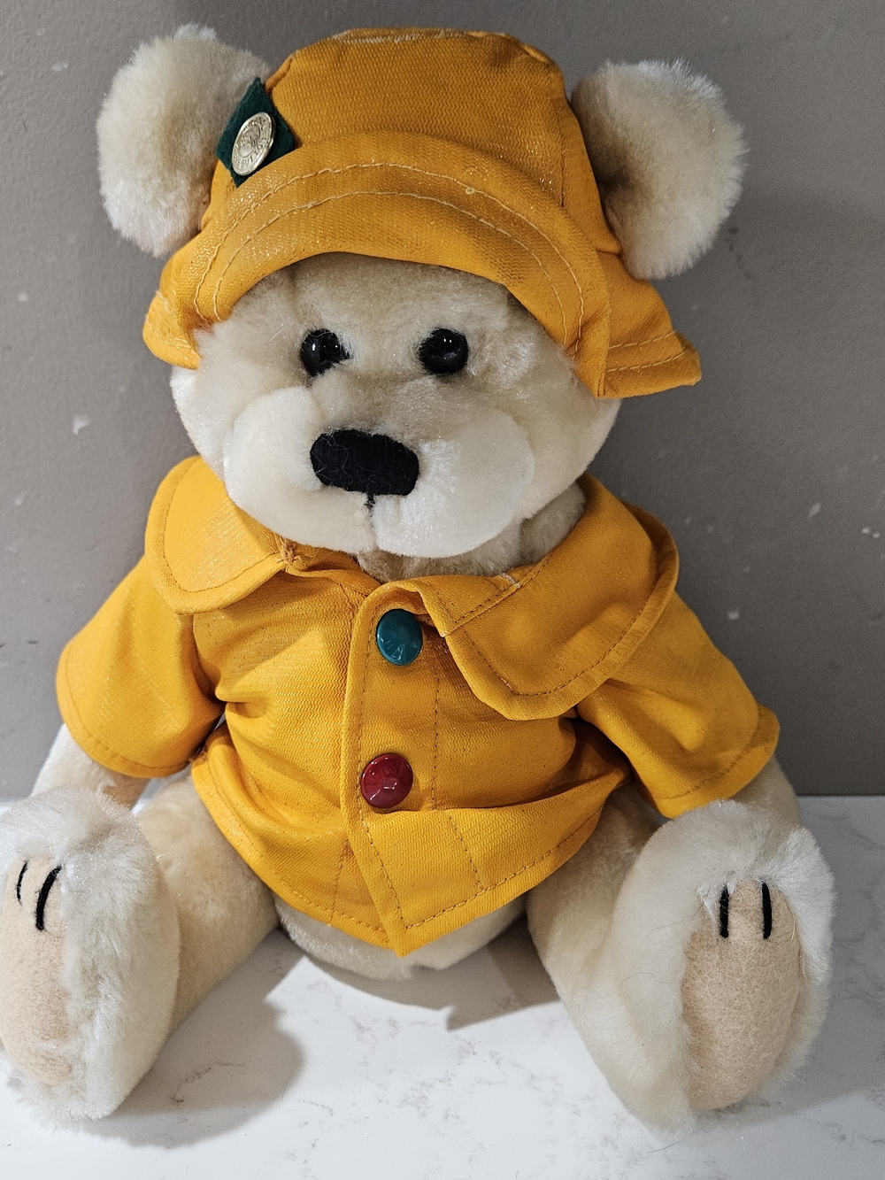 Plush Beige Teddy Bear with Yellow Raincoat and Hat - Kids Stuffed Animal
